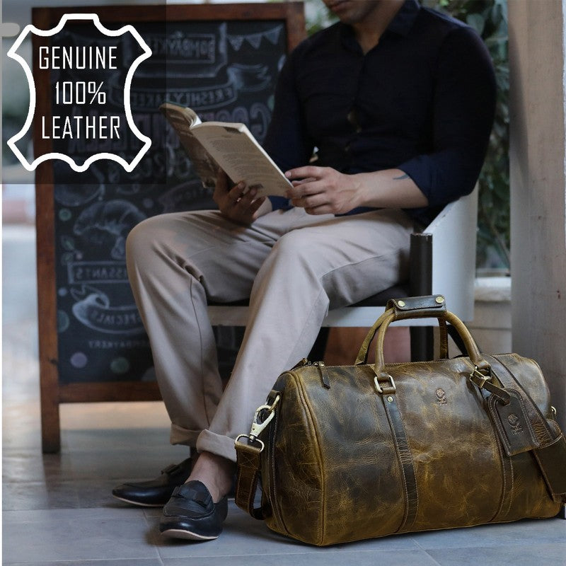 Leather Duffle Bag Men Travel Gym Carry On Overnight Weekender Rustic Town2