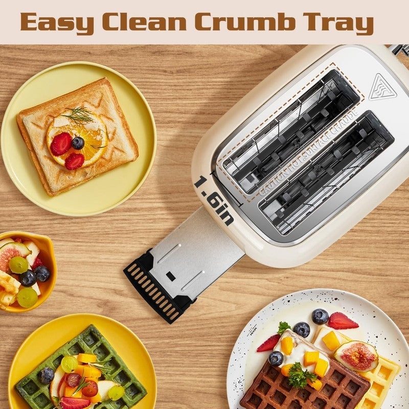 Retro 2-Slice Toaster Cream White Extra-Wide Slot Stainless Steel5