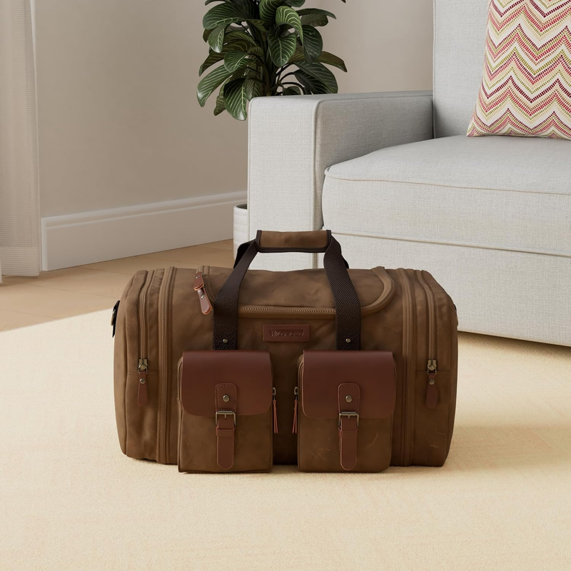 50L Canvas Leather Travel Duffle Bag Waterproof Weekender Overnight Bag1