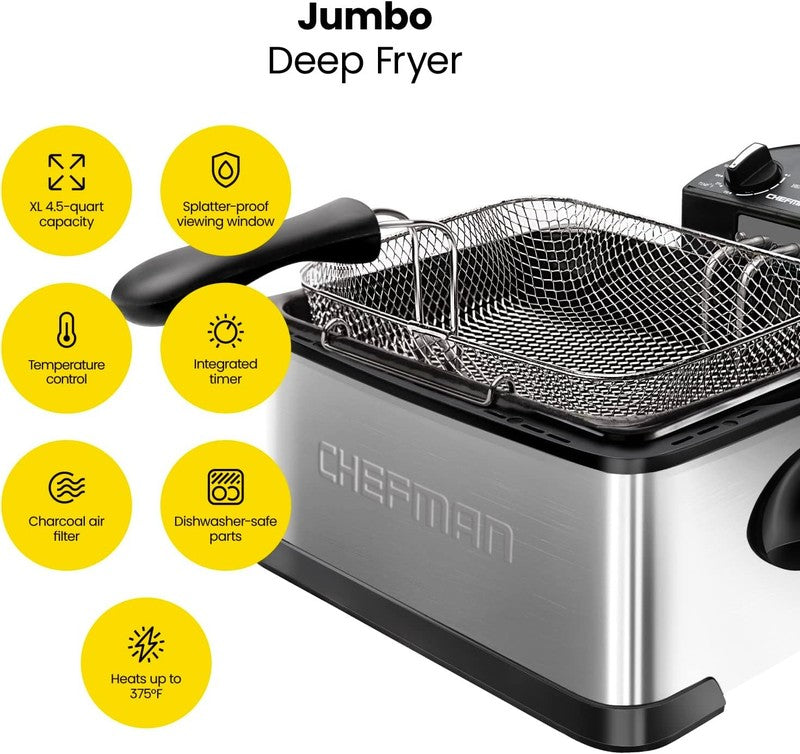 4.5L Deep Fryer XL Adjustable Temp Timer Removable Oil Tank Stainless Steel1
