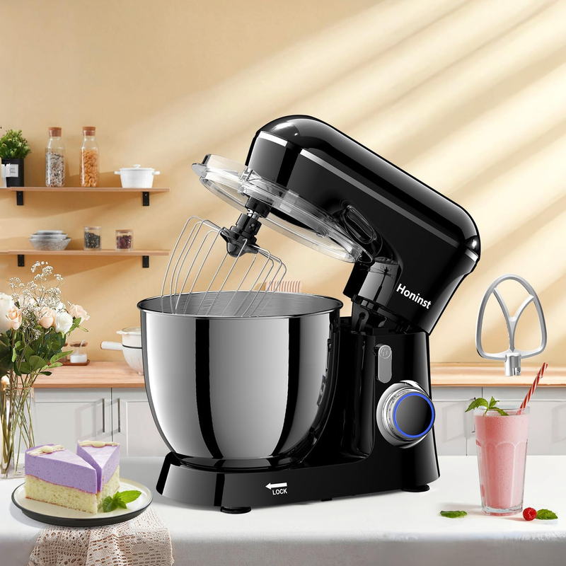 6.5QT Stand Mixer 10 Speed Tilt Head Kitchen Mixer Black Dough Hook Set6