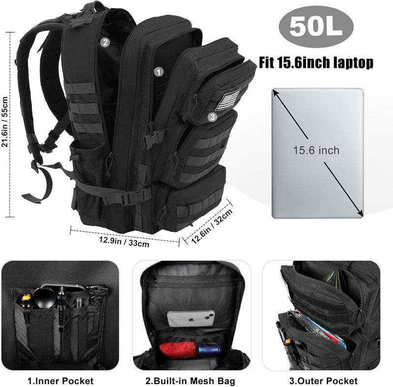 50L Military Tactical Backpack Large Day Backpack for Men Molle Army 3 Days Assa2