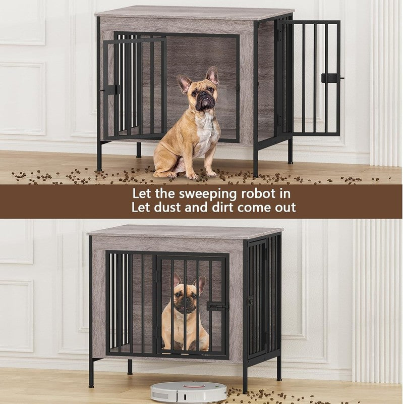 Dog Crate Furniture 28.15" Indoor TV Stand Single/Double Small Dogs Oak Gray2