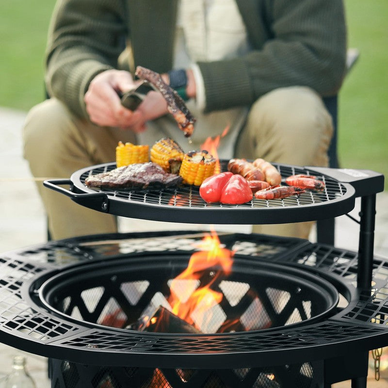 32" Wood Burning Fire Pit with Poker & Grill Outdoor Patio5