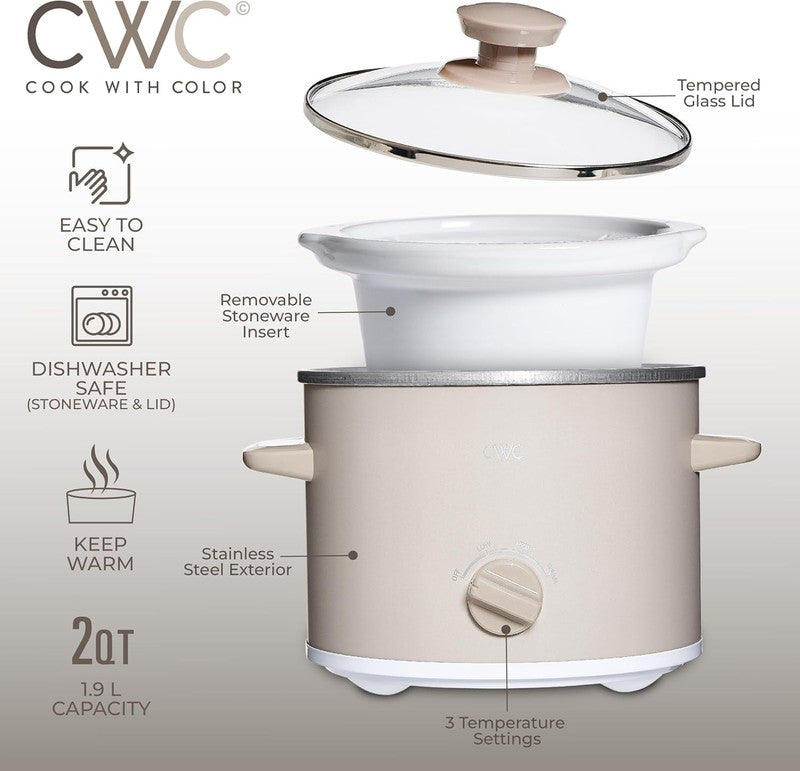 2Qt Mini Crock Pot Slow Cooker Removable Stoneware Sand1
