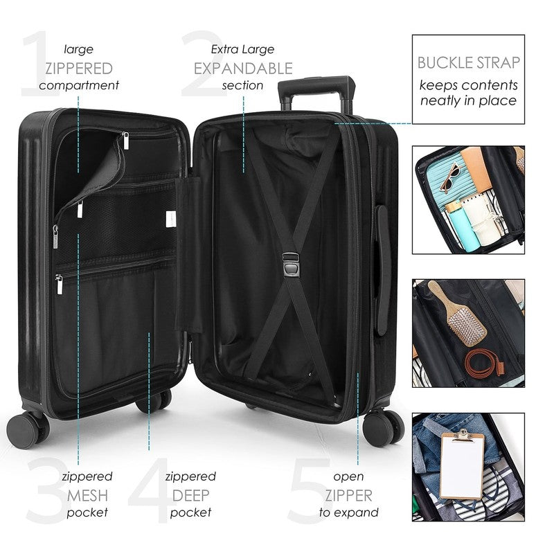 22" Hardside Carry on Luggage 22X14X9 Airline Approved and Expandable Luggage, F5