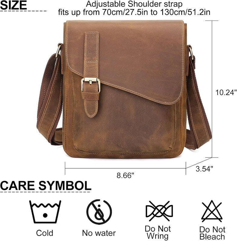 Men's Leather Messenger Crossbody Bag Vintage Anti-Theft Waterproof Shoulder Bag3