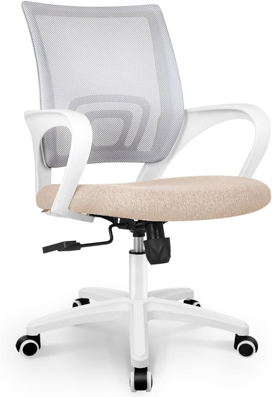 Mesh Office Desk Chair Ergonomic Mid Back Lumbar Support Adjustable Beige9
