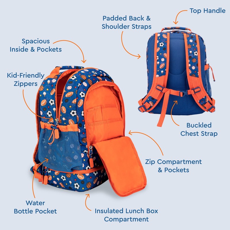 Kids 2 in 1 Backpack and Insulated Lunch Bag Shark Print Water Resistant School2
