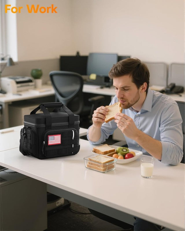 Insulated Tactical Lunch Bag Cooler for Men & Women Black 11"x8"x7"7