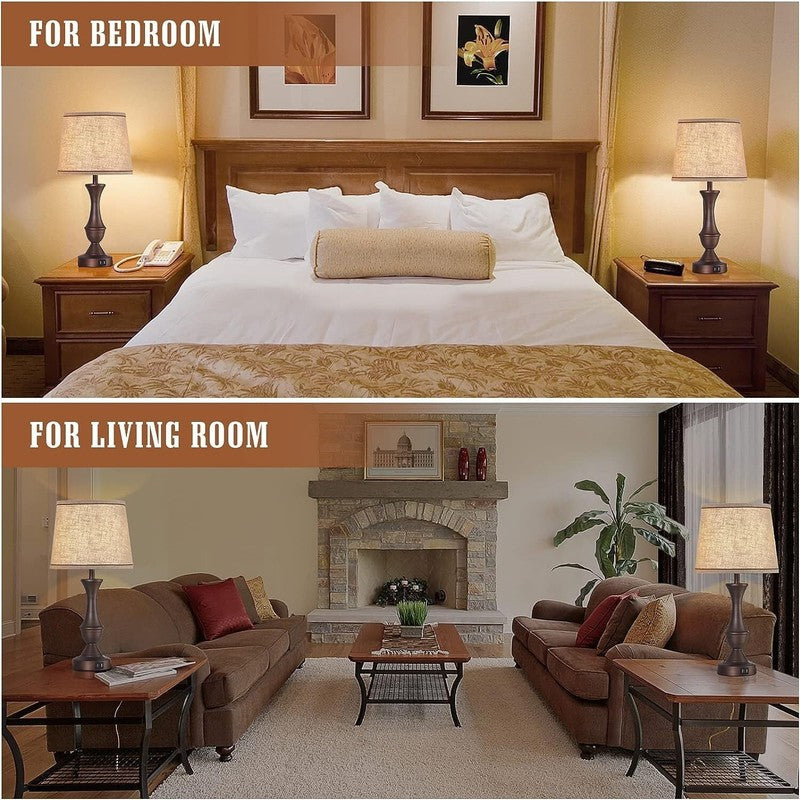 Set of 2 Touch Table Lamps w/ USB 3 Way Dimmable Nightstand Lamps Bulbs Included5