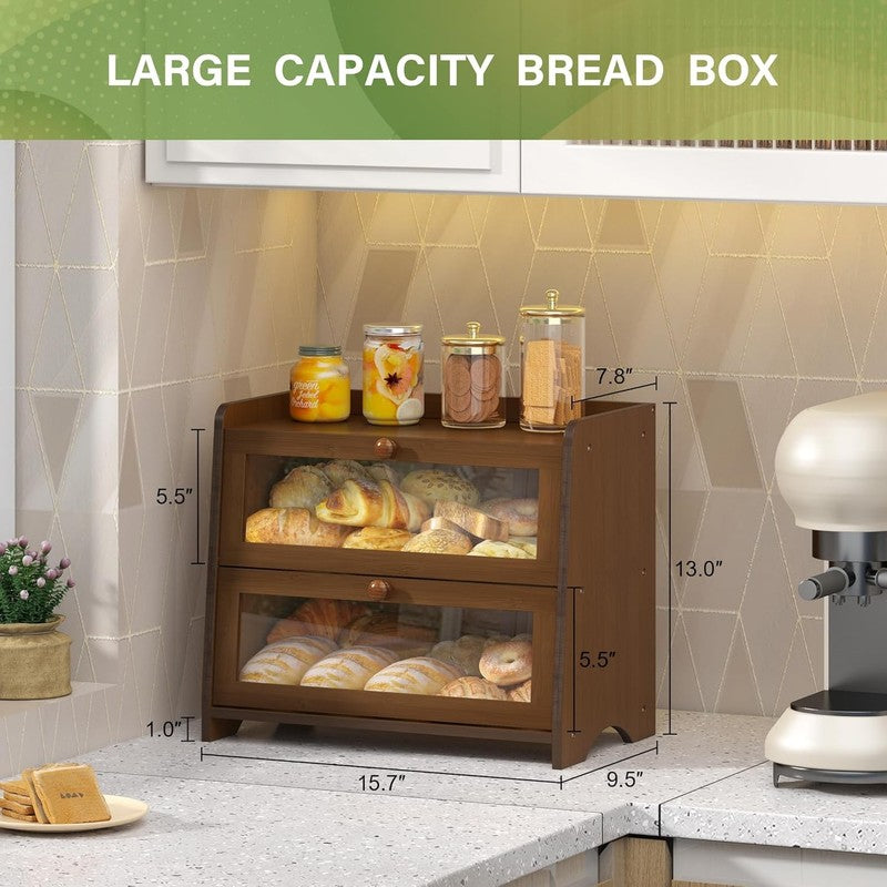 Vintage Double Layer Bread Box Large Farmhouse Bread Storage with Acrylic Door1
