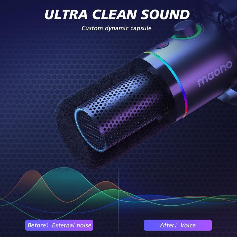 Dynamic RGB Microphone Kit XLR/USB with Boom Arm Mute Gain Control Black6