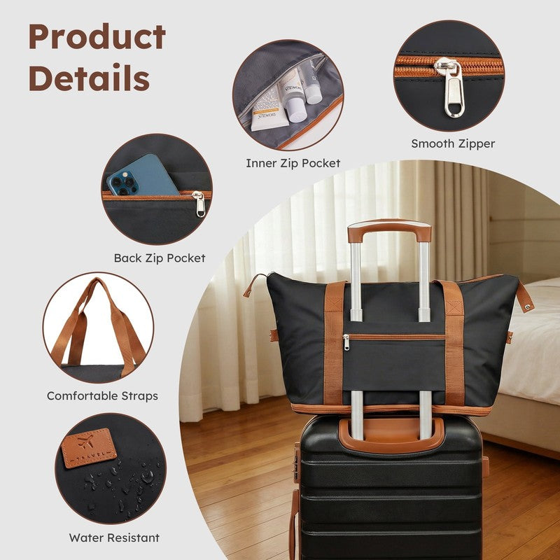 4 Piece Luggage Set ABS Carry On 14 20 Inch Hardside Expandable Duffle Black Tan8