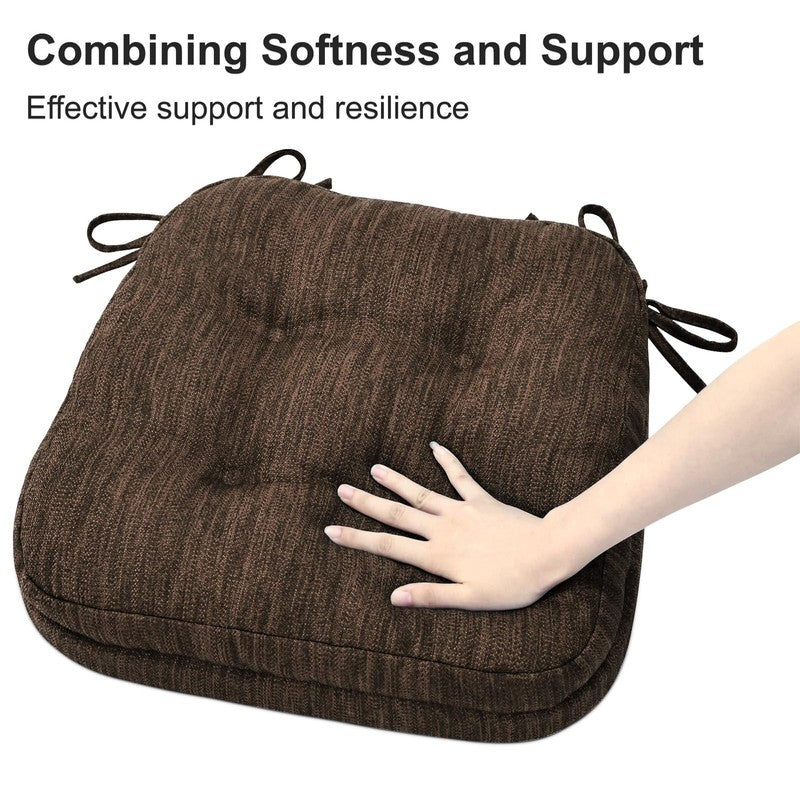 3.5" Tufted Memory Foam Chair Cushions Set of 4 16.5"x16.5" Dark Brown4