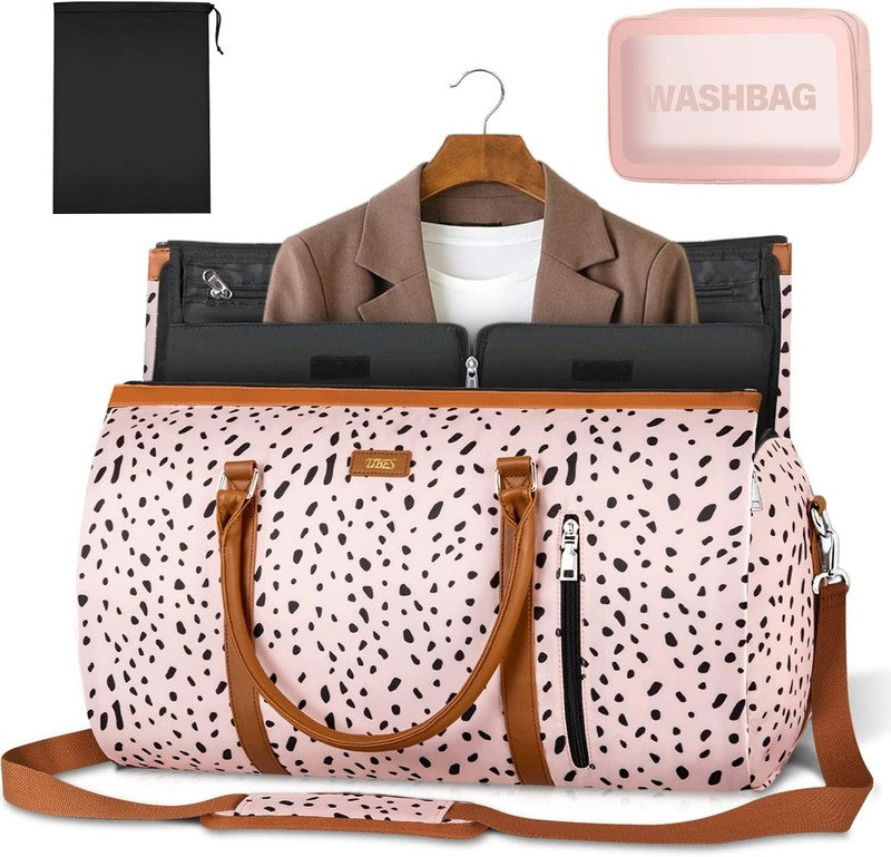2in1 Garment Duffle Bag Pink Leopard w/ Toiletry Hanging Suit Travel Carry7