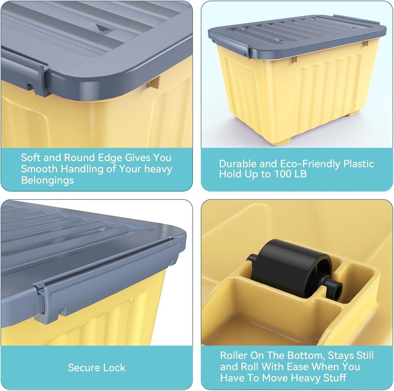 72Qt Yellow/Purple Plastic Storage Bins w/Lids Stackable Nestable 6 Pack2