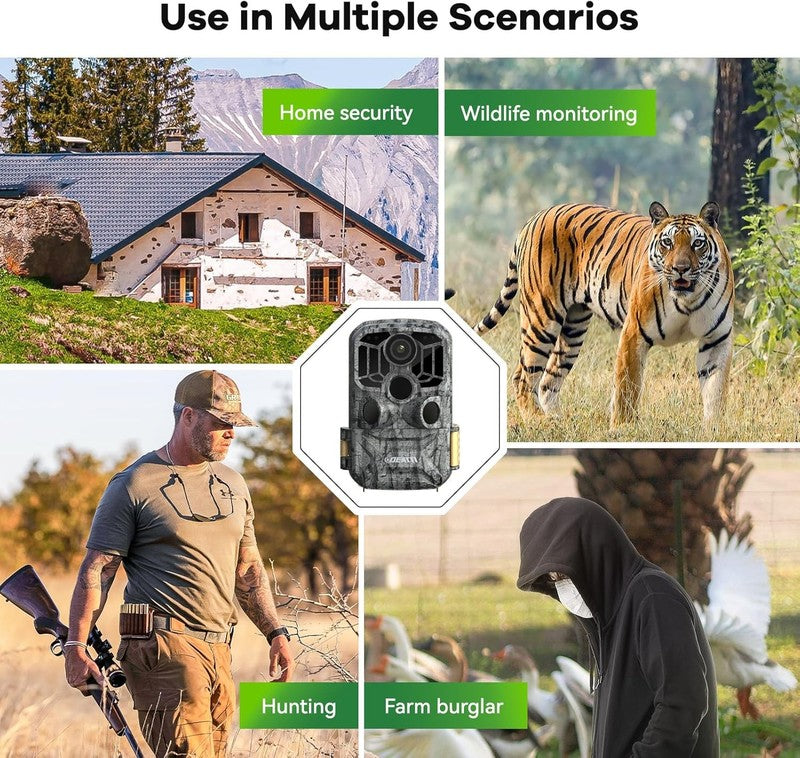 Trail Camera 48MP 4K Game Cam 8 Batteries 32GB WiFi Bluetooth Night Vision IP668