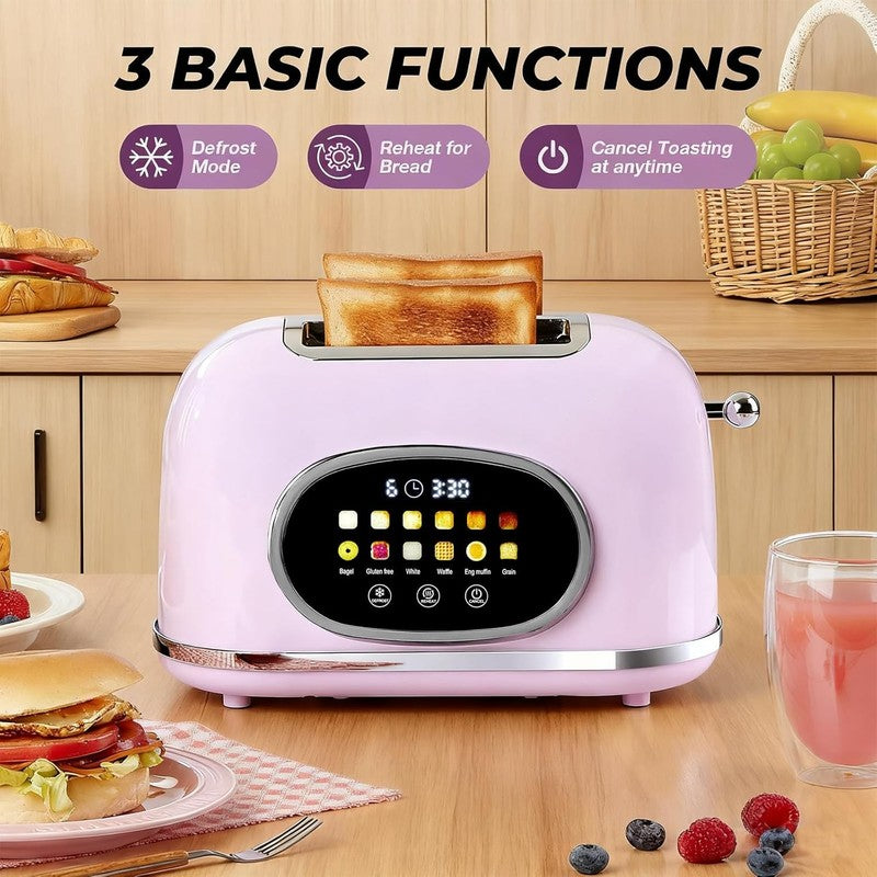 Smart Touch Screen 2 Slice Toaster Retro Stainless Steel 6 Bread Settings Purple4