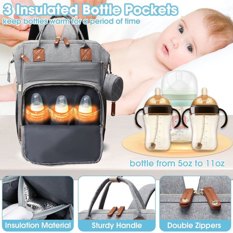 3 in 1 Diaper Bag Backpack w/ Changing Pad & Insulated Pocket – Travel2