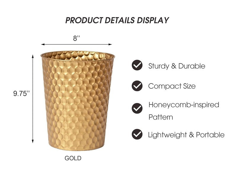 Small Metal Trash Can, Honeycomb Design, Decorative Waste Basket, Gold5