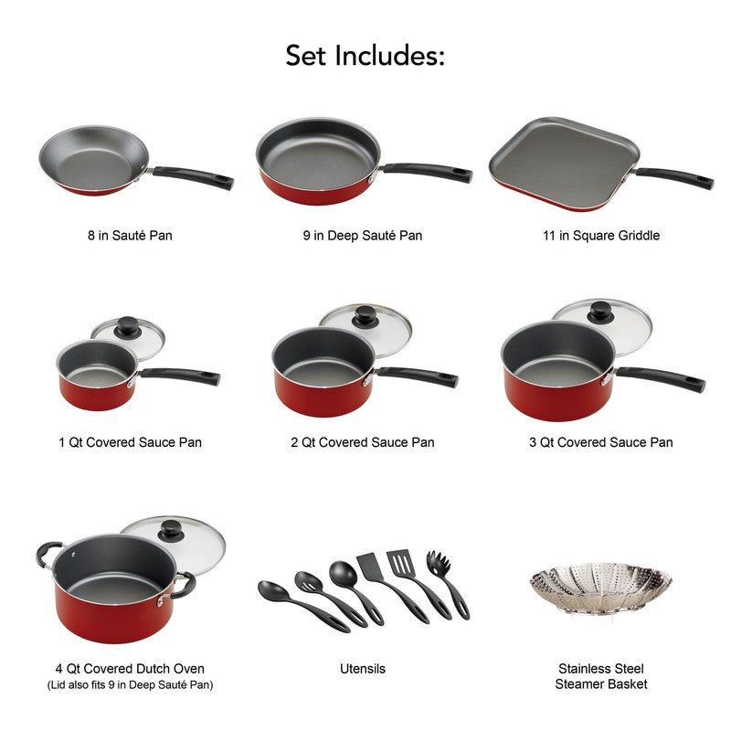 Primaware 18 Piece Non-Stick Cookware Set, Red2