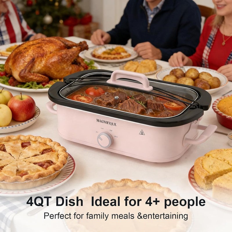 4QT Slow Cooker w/ Ceramic Nonstick Dish Temp Control Glass Lid1