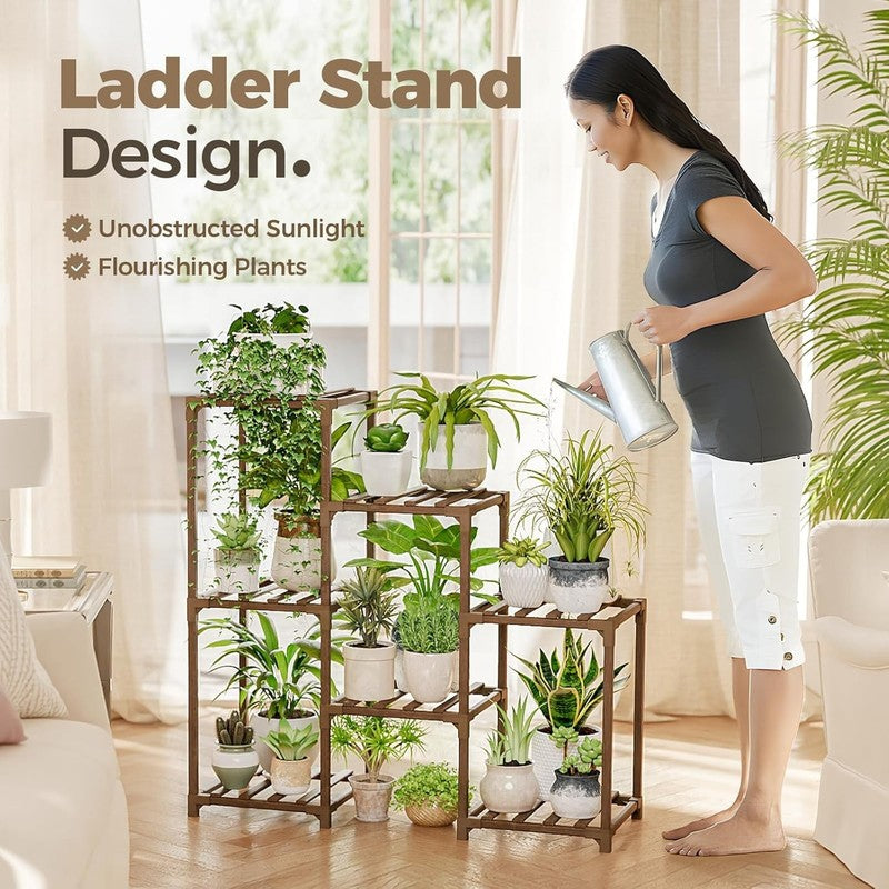 Plant Stand Indoor Plant Shelf Outdoor Wood Plant Rack for Multiple Plants 3 Tie4
