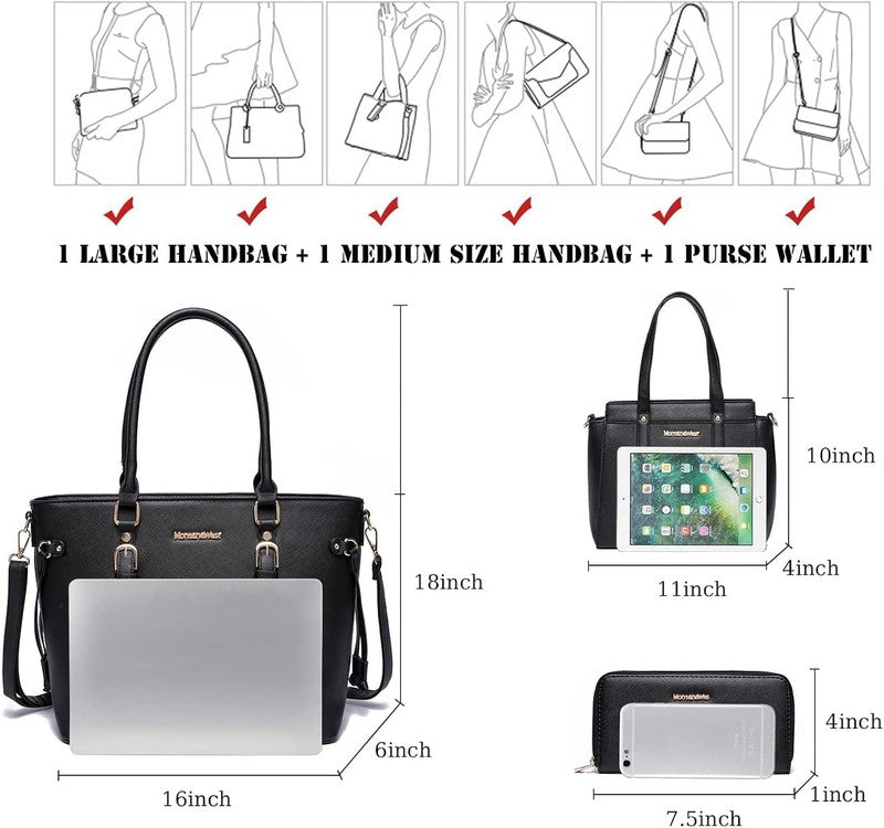 3PCS Purses for Women Tote Bag and Wallet Set Shoulder Satchel Handbags5