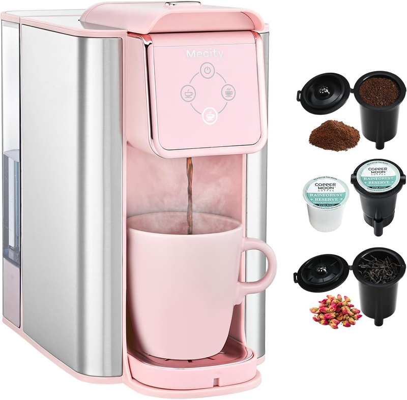 Pink 3 in 1 Single Serve Coffee Maker Capsule & Ground 6 10oz 50oz Tank10