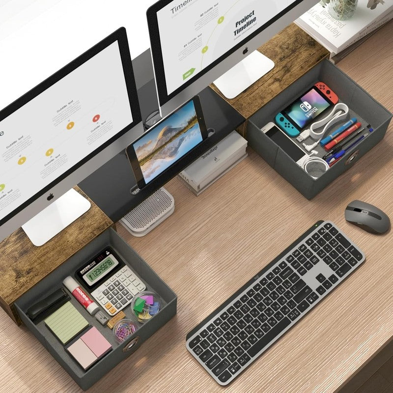 Extra Large Dual Monitor Stand with Storage Drawers for Desk Organization1