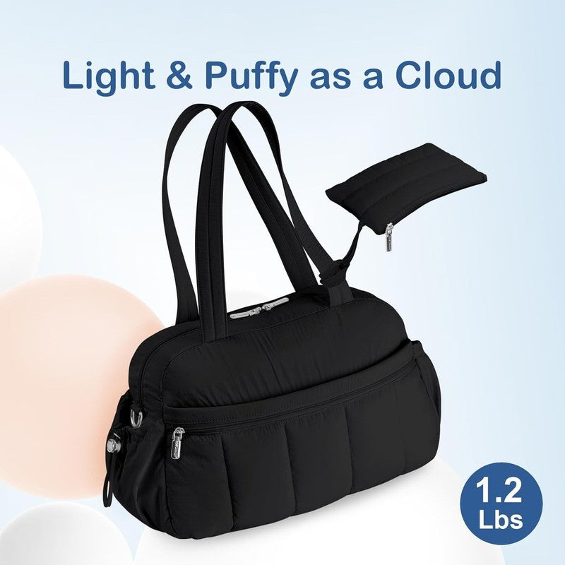 Travel Duffel Bag Women Puffer Gym Weekender Wet Pocket Carry On Black3