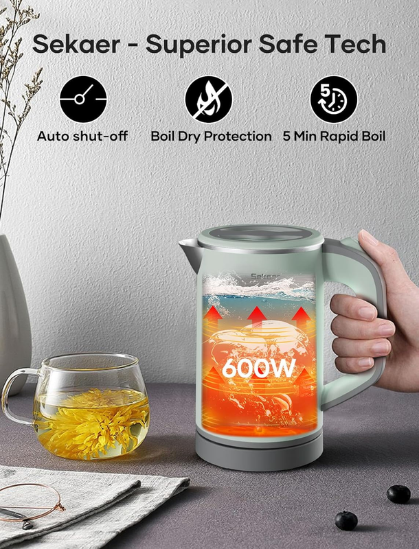 Mini Electric Kettle 0.8L Stainless Steel Travel Tea Kettle Auto Shut-Off6
