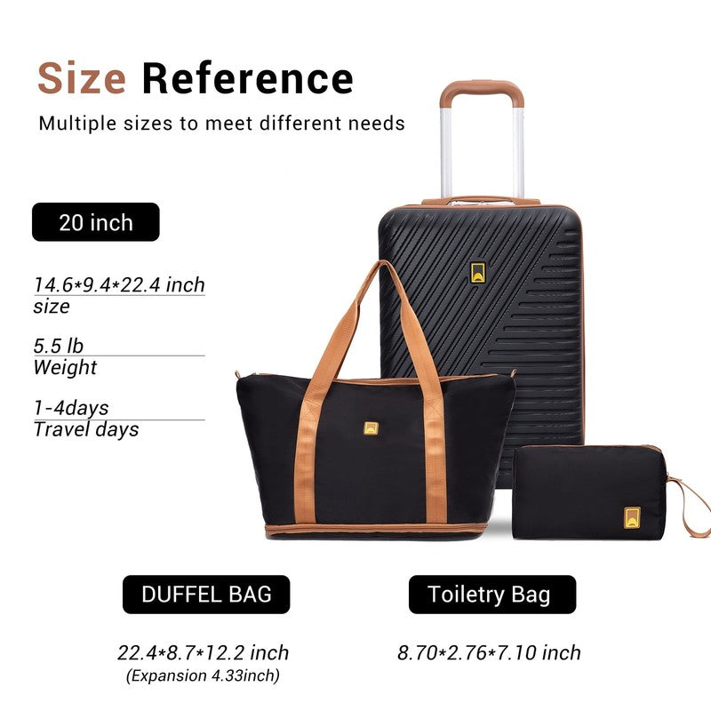 3 Piece Carry on Luggage Sets, Hardside Suitcase Set with Double Spinner Wheels,3