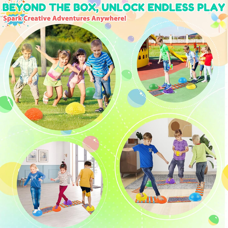 Stepping Stones for Kids, Textured Balance Pods and Floor Mats Set, Inflatable B6