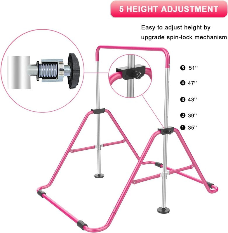 Kids Gymnastic Bars Adjustable Height Folding Training Kip Bar Expandable Home3