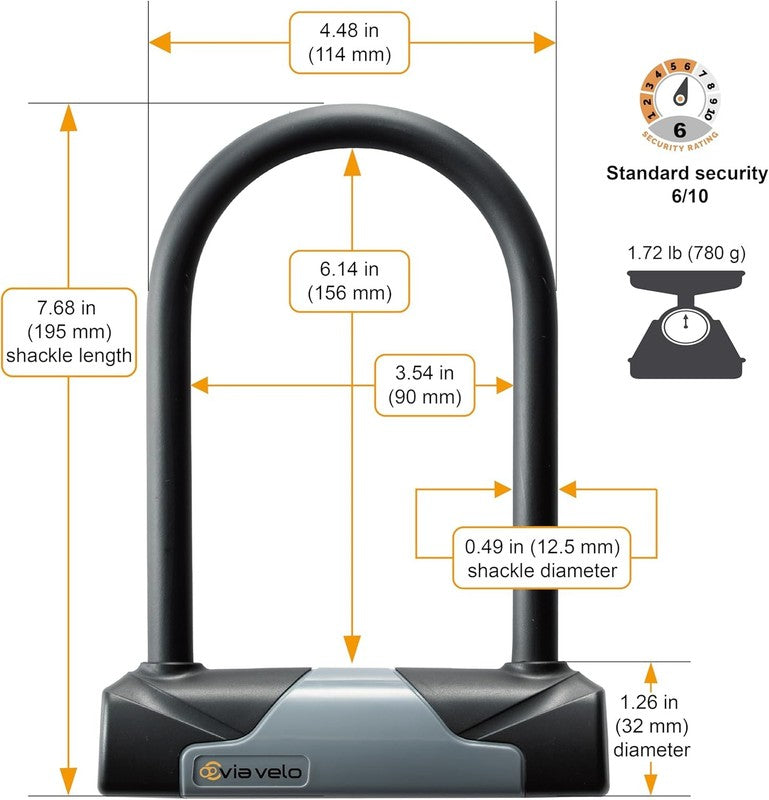 Bike U Lock with 4ft Cable Heavy Duty Anti-Theft 8mm Steel + 3 Keys for Bikes1