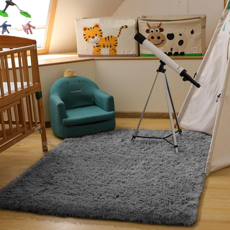 Area Rugs for Living Room Bedroom, Upgrade Non-Slip Fluffy Soft Grey Shag Carpet5