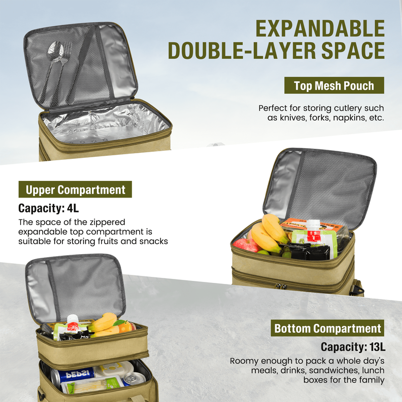 24L Insulated Lunch Bag Double Deck Cooler Tote Leakproof Work Beach Yellow3