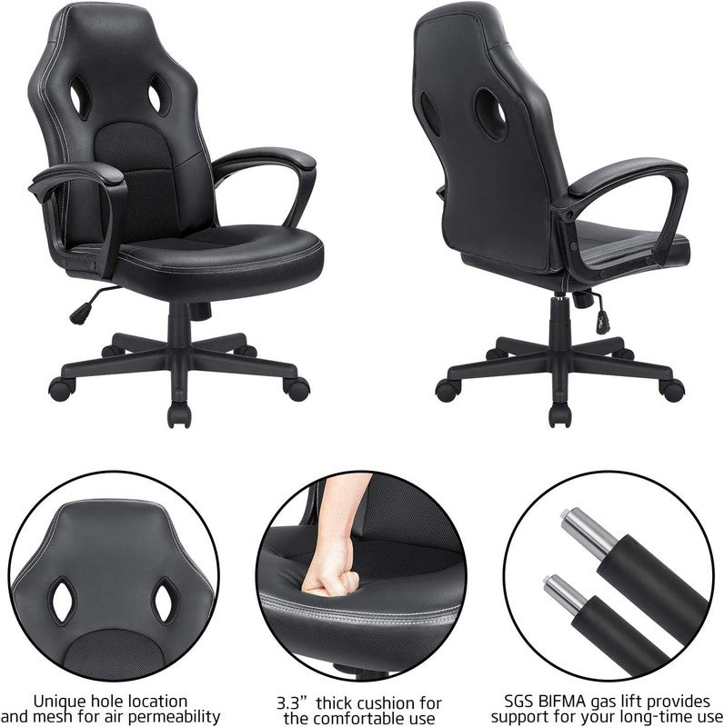 Ergonomic High Back Gaming Chair   Adjustable Leather Office Desk Chair (Black)4
