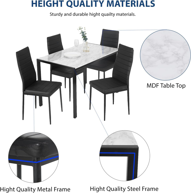 Dining Table Set 4 White Marble Kitchen Table Chairs Modern Space Saving4