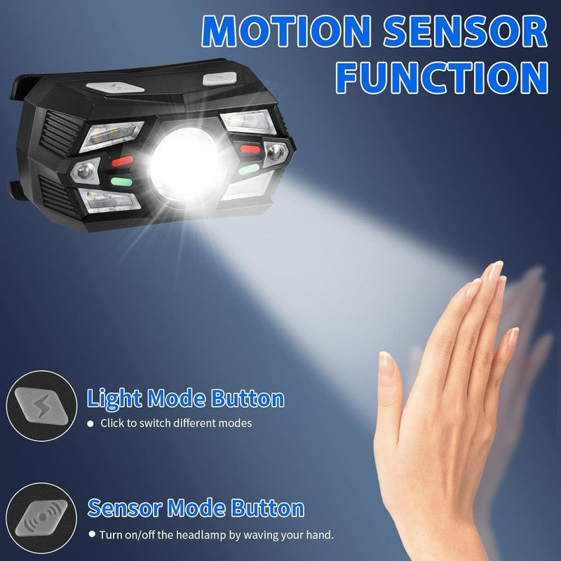 Rechargeable 3-Pack LED Headlamps with Motion Sensor & Red Light for Camping2