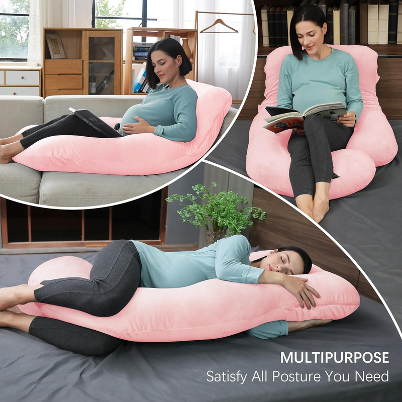 U Shaped Pregnancy Maternity Pillow 57" Full Body Sleep Support Pink5