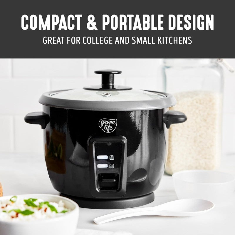 Rice Cooker 3-Cup PFAS-Free Ceramic Nonstick Pot Keep Warm Black6