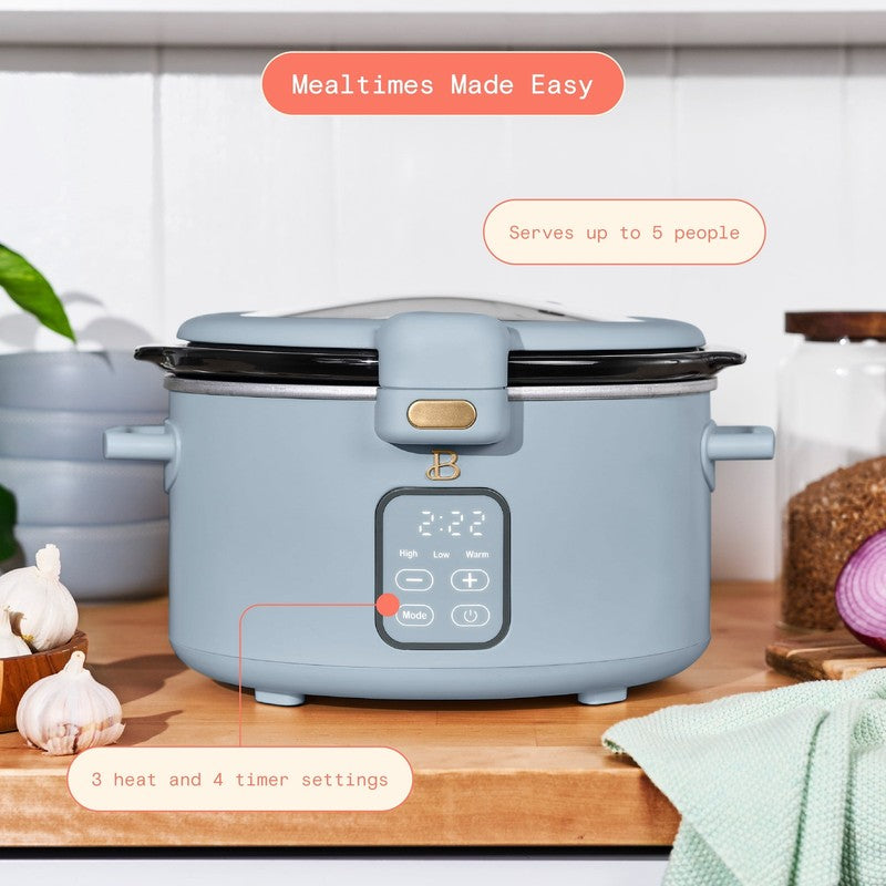 Drew Barrymore 4Qt Digital Slow Cooker Hinged Locking Lid Cornflower Blue1