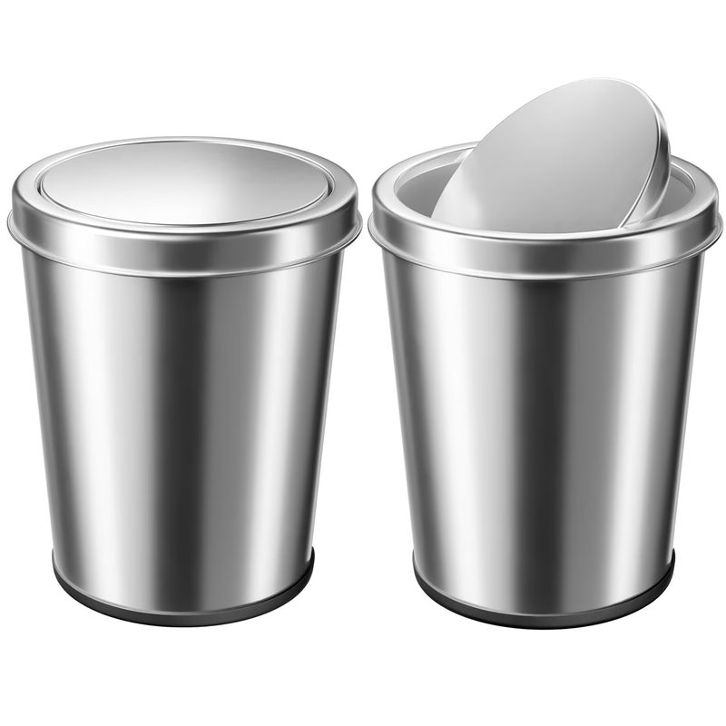 2 Pack Small Trash Can 1.7 Gallon Stainless Steel w/ Swing Lid – Silver6