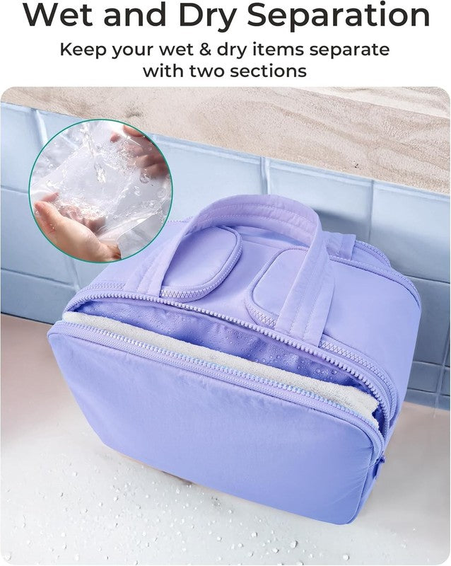 Travel Toiletry Bag Large Wide-Open Puffy Cosmetic Organizer for Women Purple3