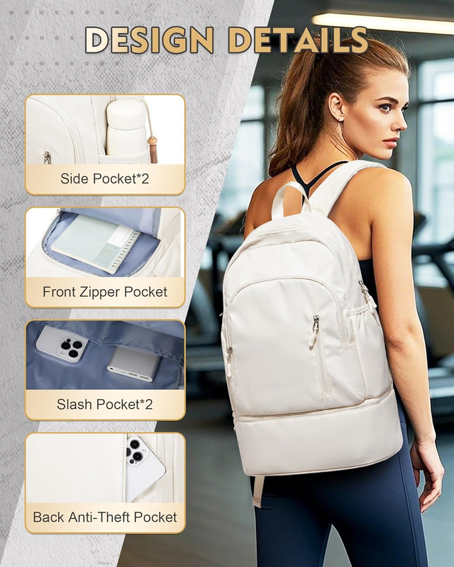 Gym Backpack for Women w/ Shoe Compartment Wet Pocket Travel Sports Bag3