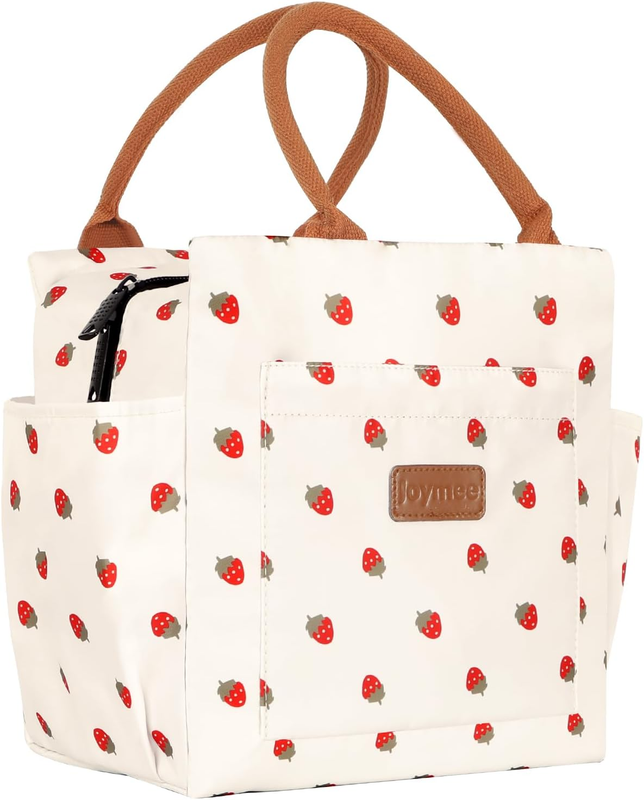 Insulated Lunch Bag Large Reusable Tote w/ Bottle Holder Strawberry11