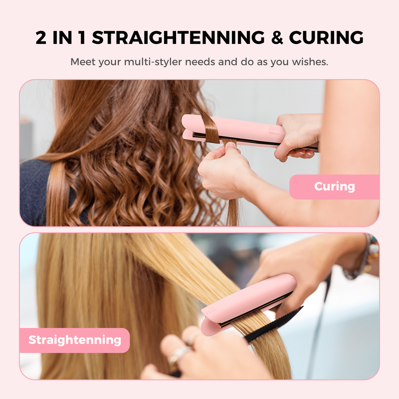 Hair Straightener 1 Inch Ionic Flat Iron and Curler 2 in 1 Pink4